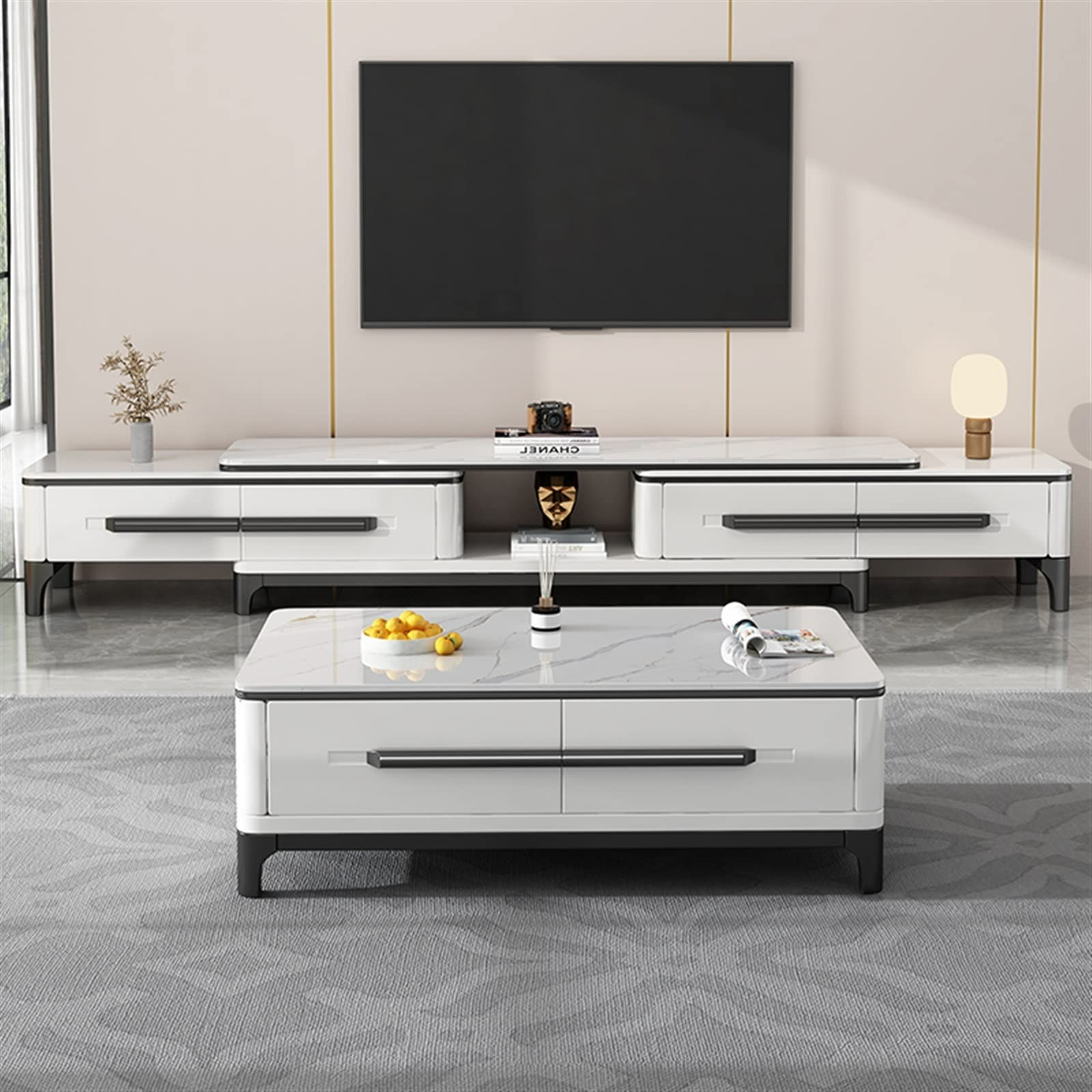 Coffee Tea Unit - 卸売モダンコンテンポラリーテレビユニット＆コーヒーテーブルセット、スレートティーテーブル（収納付き）、ホテルや家庭用リビングルーム家具 #