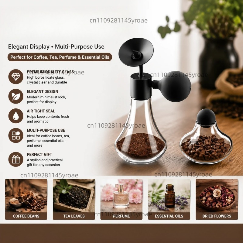 Coffee And Tea Glass - ガラス製アロマサンプルボトル コーヒー豆 茶 香水 エッセンシャルオイル ディスプレイジャー