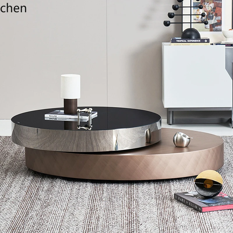 Coffee Tea Unit - HT ライトラグジュアリー回転式コーヒーテーブルセット、シンプルなステンレス製伸縮式小型円形ティーテーブル