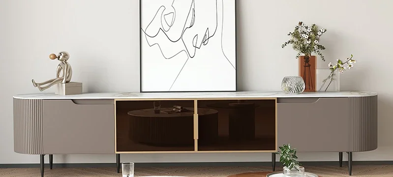 Coffee Tea Unit - モダンなシンプルなコーヒーテーブルリビングルームホームストーンプレートコーヒーテーブルティーテーブルラウンドテレビキャビネットユニット