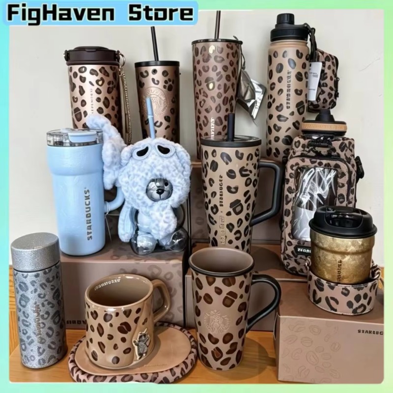 Coffee Tea Warmer - ヒョウ柄ステンレス鋼ウォーターボトルシリーズ断熱タンブラーカップストロー付きコーヒーマグトラベルサーマルカップ誕生日ギフト