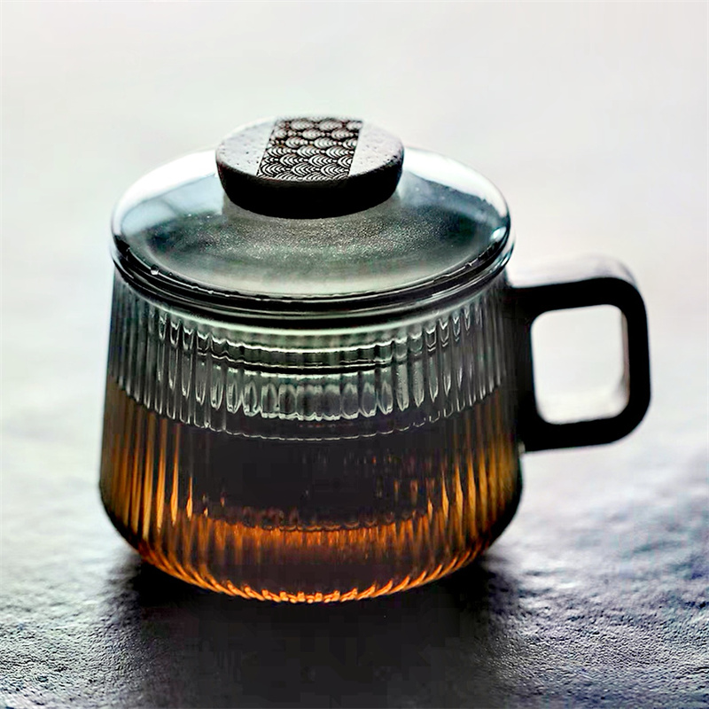 Coffee Tea Japan - ホウケイ酸ガラス製ティーカップ,ストライプ,木製ハンドル付き,水分離カップ,カンフーティーセット,オフィスティーカップ,300ml