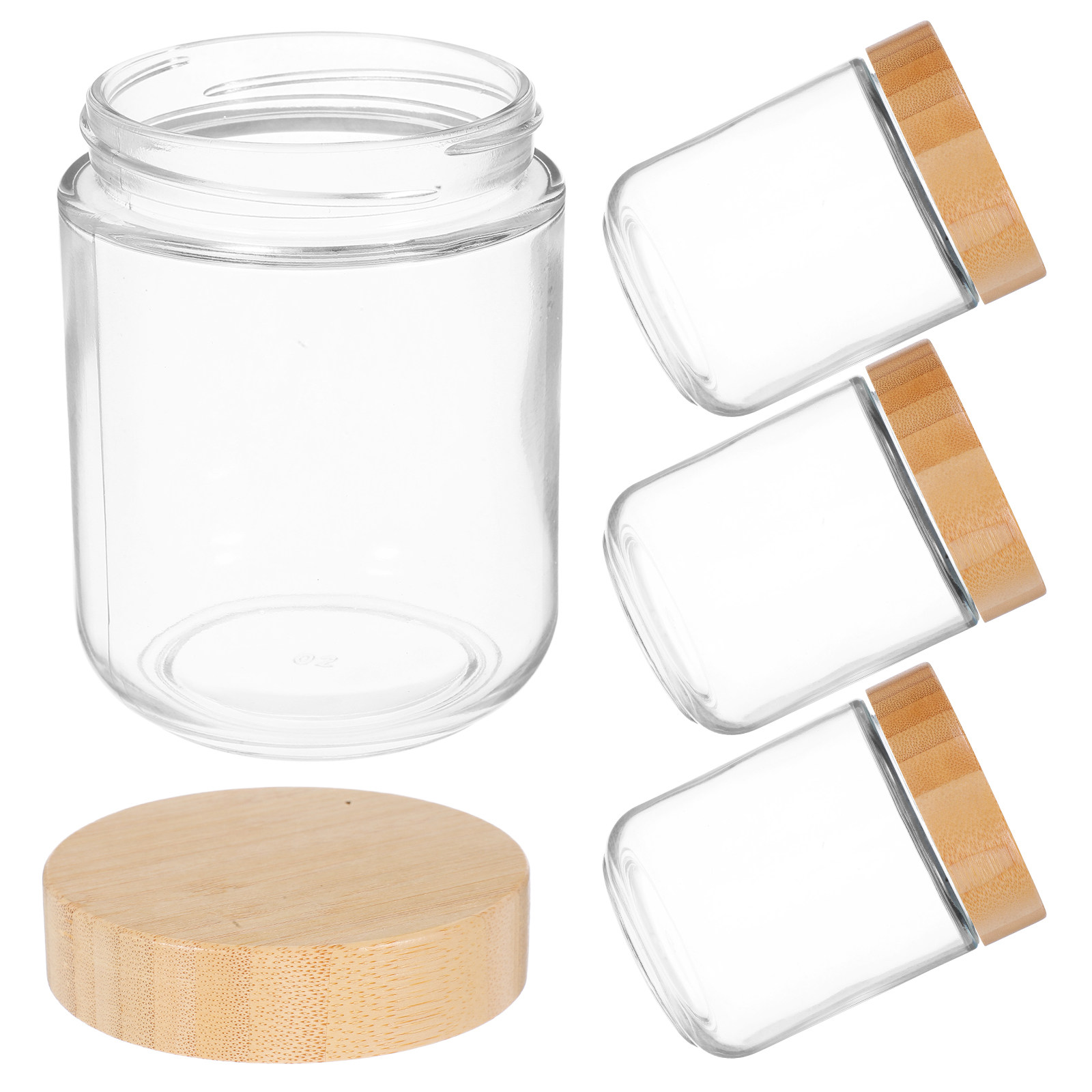 Coffee And Tea Glass - 丈夫なガラス製キャニスター4個セット、竹製蓋付き、気密性があり、キッチンでの保存に最適。米、小麦粉、砂糖、キャンディー、クッキー、コーヒー豆、お茶の保管に。