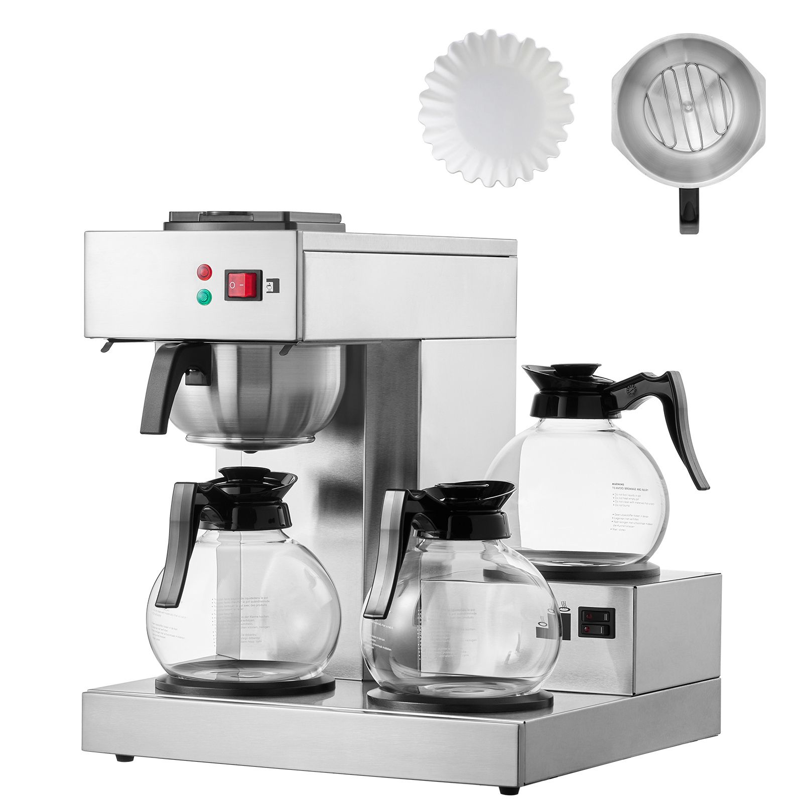 Coffee & Tea Garden Lincoln Menu - 12カップ業務用ドリップコーヒーメーカー、3つのガラス製カラフェと3つの保温プレート付きコーヒーメーカー、ステンレス製ポアオーバー