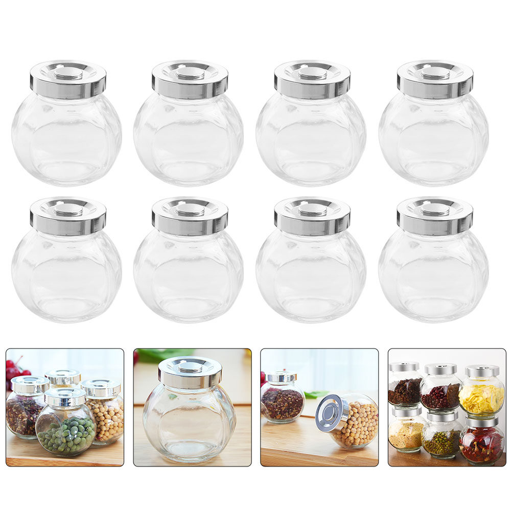 Coffee And Tea Glass - 8個入り軽量ポータブルガラス保存容器 透明密閉キャニスター 食品保存用 茶葉 コーヒー豆 米