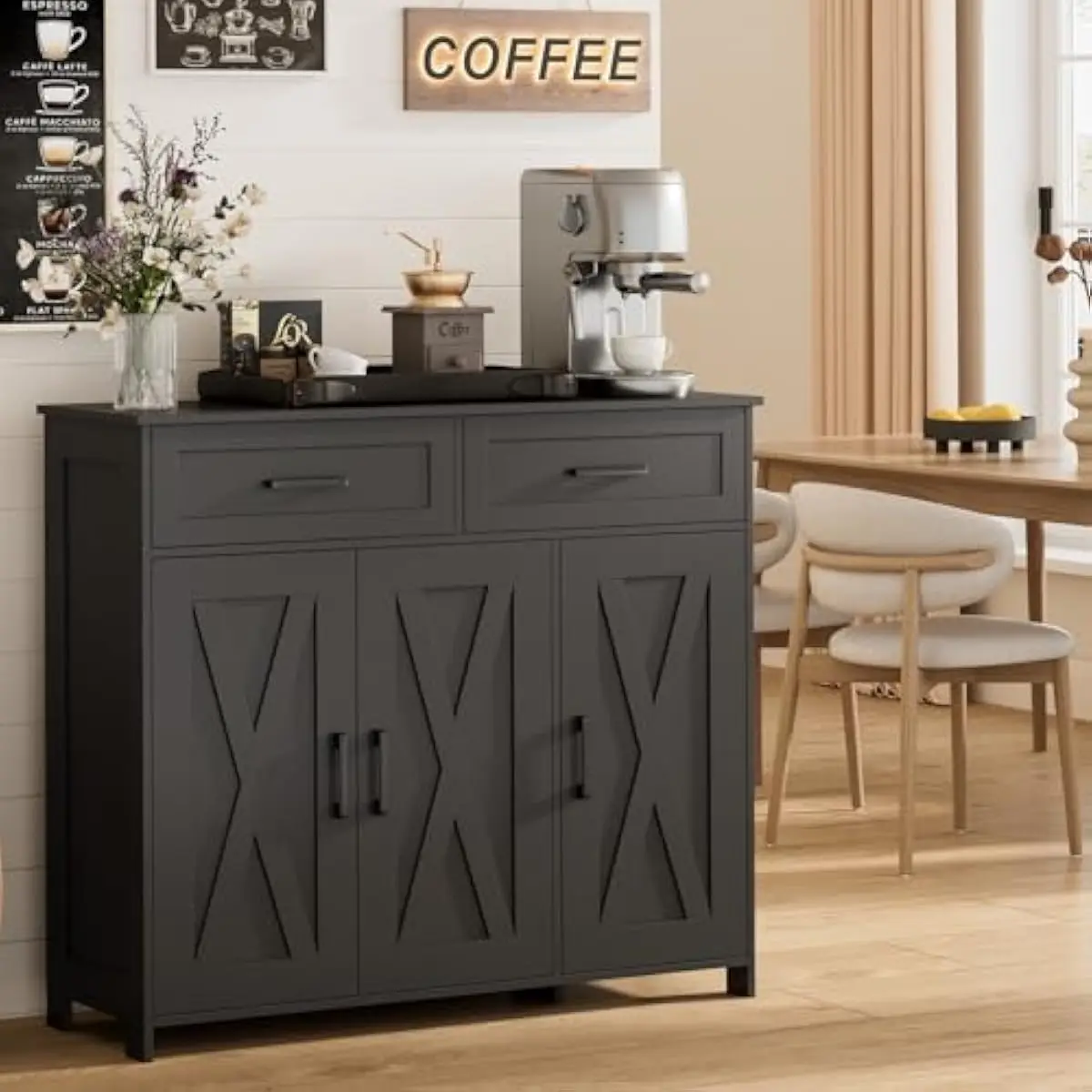 引き出し付きコーヒーバー収納キャビネット、キッチンビュッフェ - Coffee & Tea Garden Lincoln Menu のレビューと価格