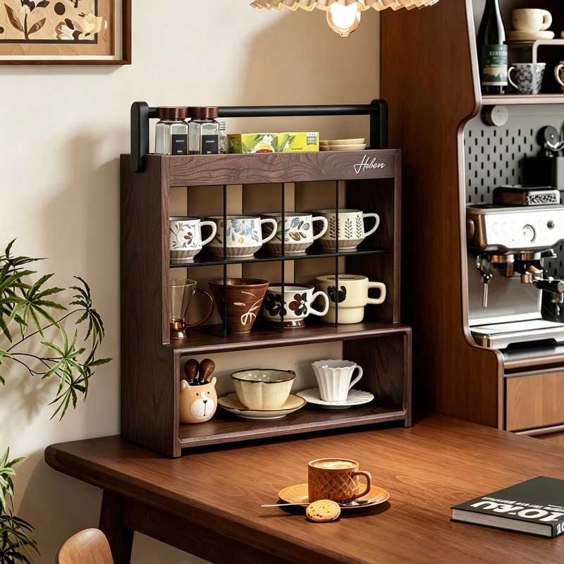 無垢材製コーヒーカップ用ディスプレイラック 多層式ティーセッ - Coffee Tea Unit のレビューと価格