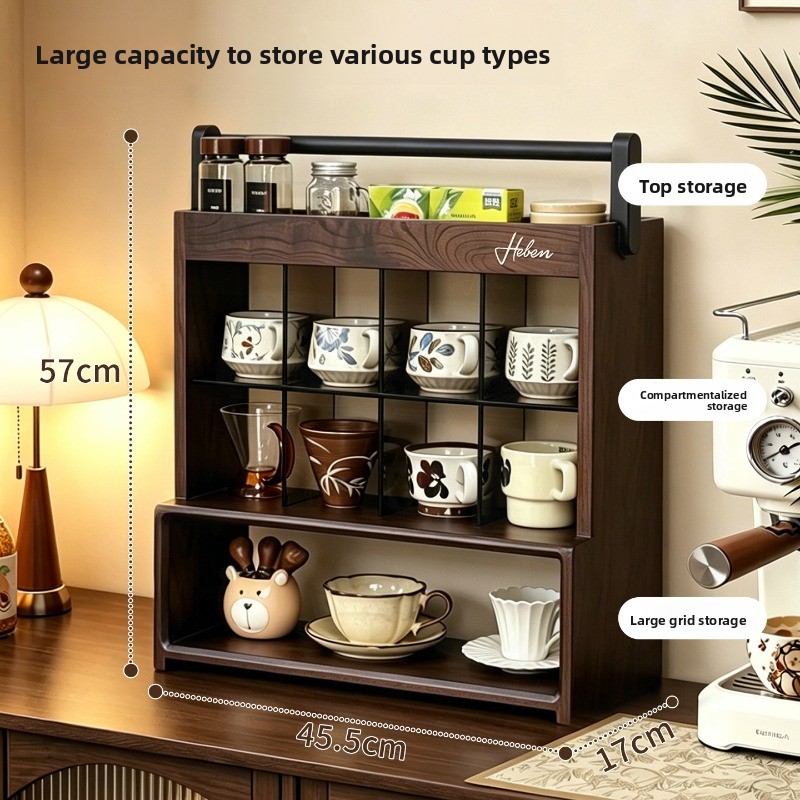 無垢材製コーヒーカップ用ディスプレイラック 多層式ティーセッ - Coffee Tea Unit のレビューと価格