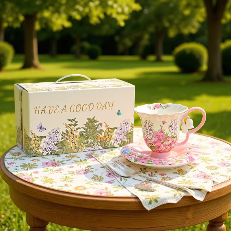セラミック製コーヒーカップ＆ソーサーセット、スズラン柄、ヨー - Valley Tea And Coffee のレビューと価格
