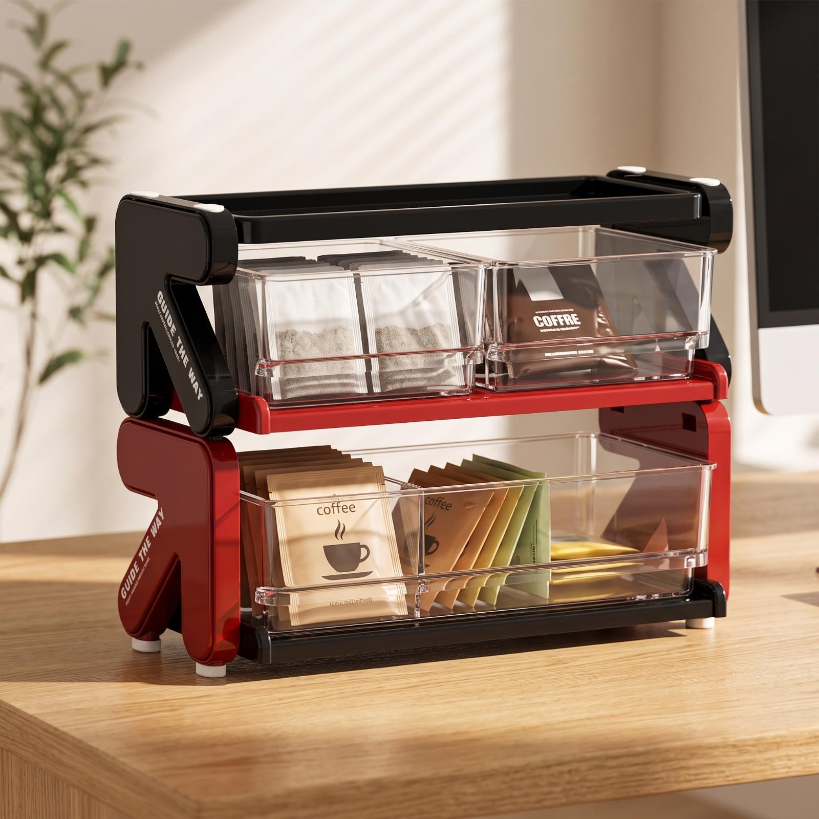 省スペースデスクシェルフオーガナイザー、透明引き出し付き、キ - Coffee Tea Unit のレビューと価格