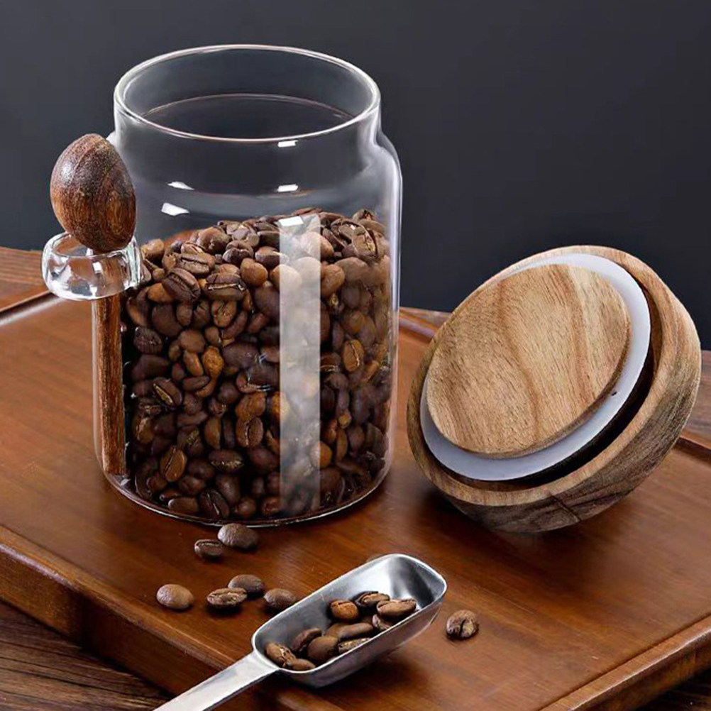 透明ガラス製食品保存容器、気密性のある木製蓋付き、コーヒー容 - Coffee And Tea Glass のレビューと価格