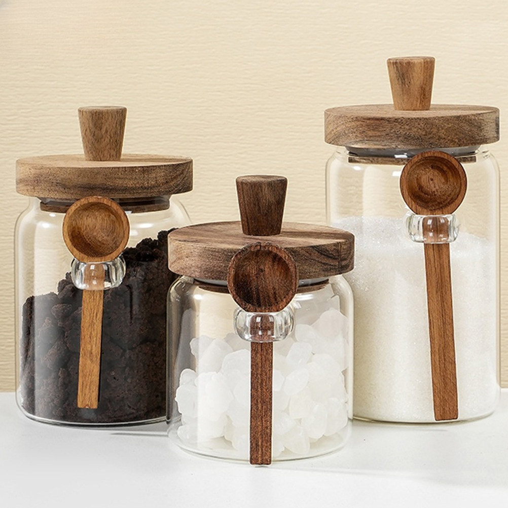 透明ガラス製食品保存容器、気密性のある木製蓋付き、コーヒー容 - Coffee And Tea Glass のレビューと価格